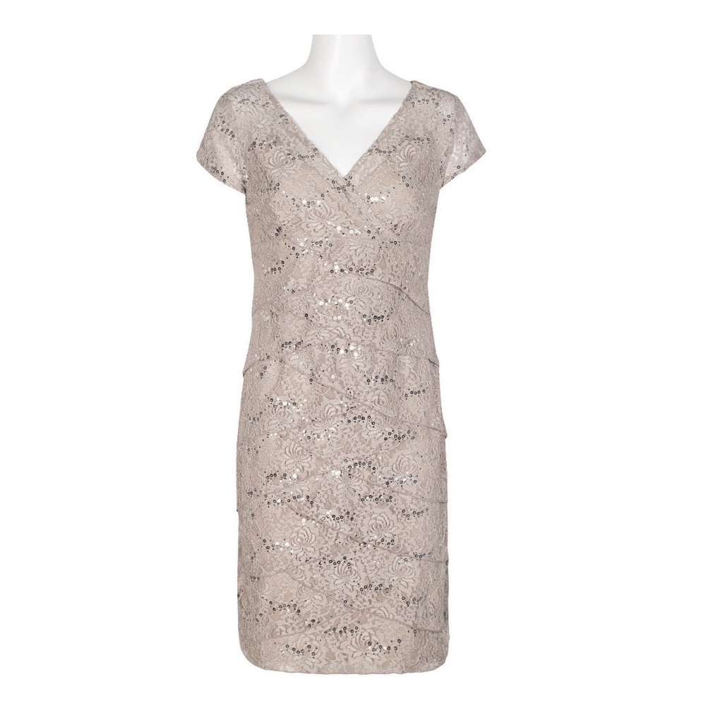 Scarlett V-Neck Short Sleeve Sequined Embroidered Dress Size 8